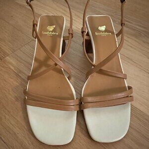 BOBBIES PARIS LEATHER SANDAL 38 STRAP BROWN COMFORTABLE BLOCK HEEL LUXURY